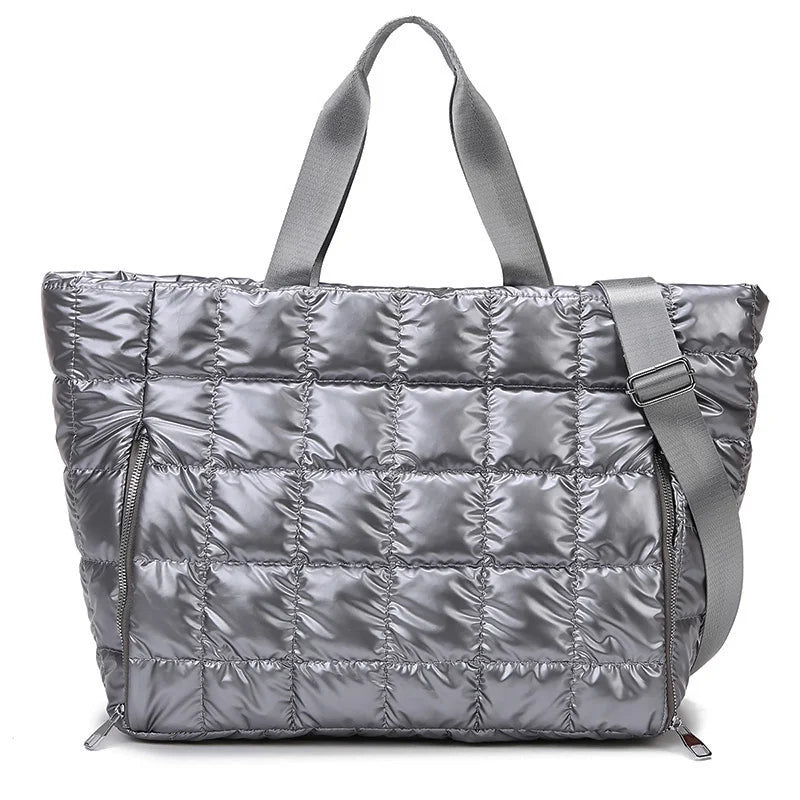 Quilted Puffer Tote Bag – Large Travel & Gym Shoulder Bag