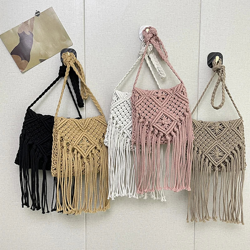 Macrame Tassel Crossbody Bag for Women – Woven Beach Bag