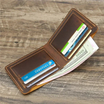 Men's Crazy Horse Leather Bifold Wallet with Card Slots