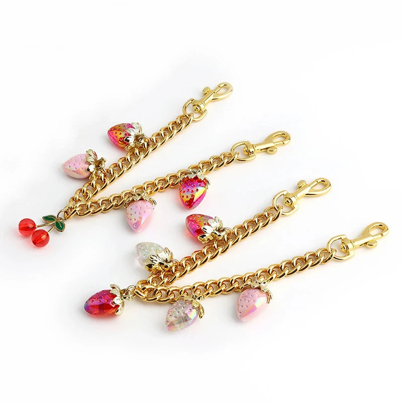 Fruit Charm Bag Chain Strap – Gold Strawberry Cherry Accessory
