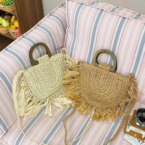Tassel Straw Shoulder Bag Women's Bohemian Rattan Handbag
