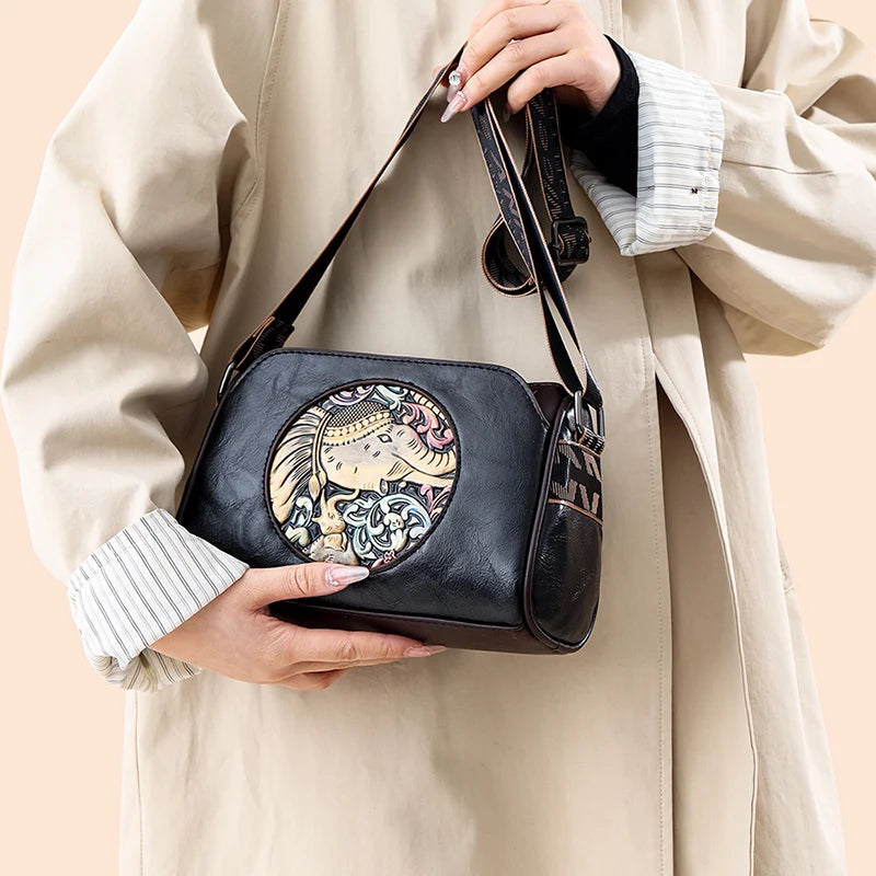 Moods Vintage Style Cross Body Bags Women Elephant Embossed Mini Square Shoulder Messenger Bag