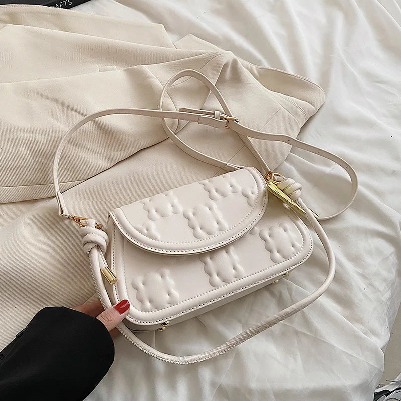 Moods Biscuit Design Shoulder Bags Women Flap Shape Crossbody Messenger Bag Dual-Strap Underarm