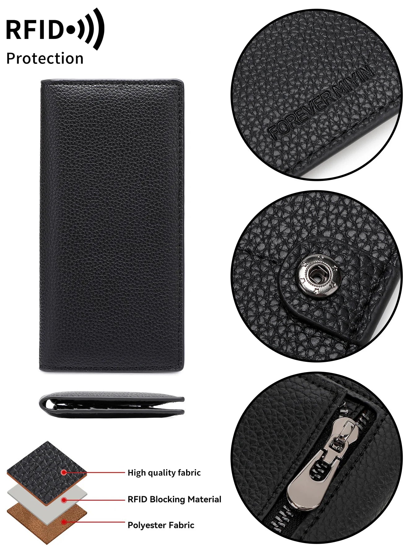 RFID Blocking Slim Bifold Wallet for Women with Zipper Coin Pocket