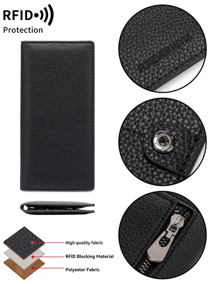 RFID Blocking Slim Bifold Wallet for Women with Zipper Coin Pocket