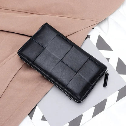 Genuine Leather Women's Long Wallet – Woven Clutch Purse