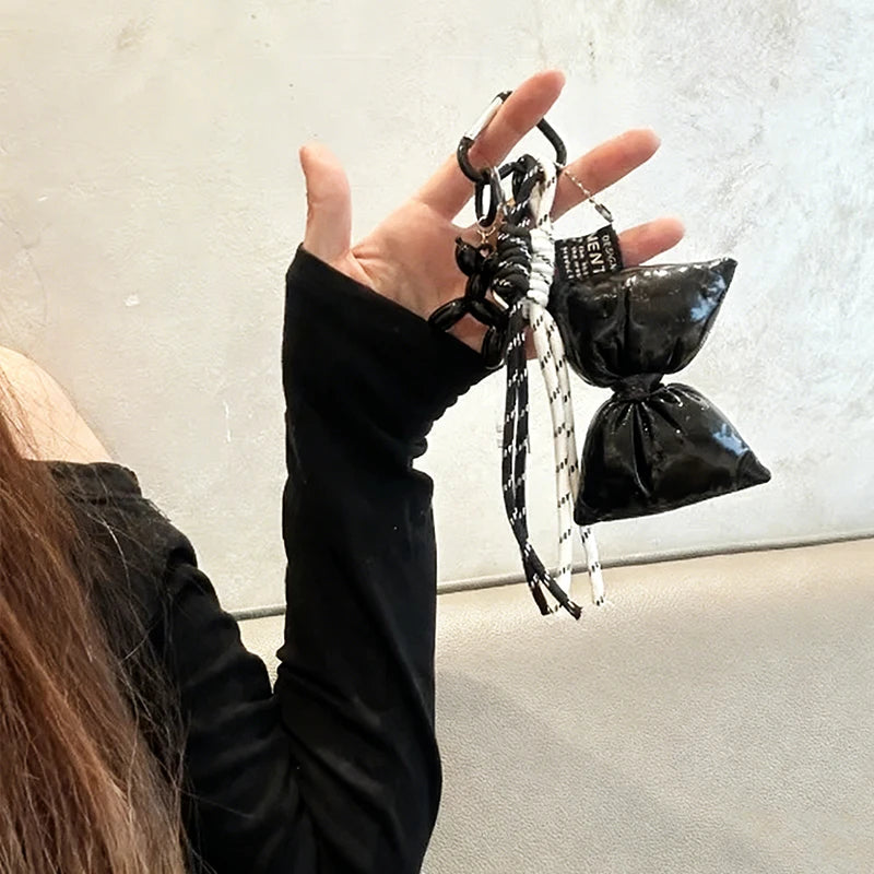 Cute Bow Mini Bag Keychain Charm – Quilted Leather Key Holder Pendant