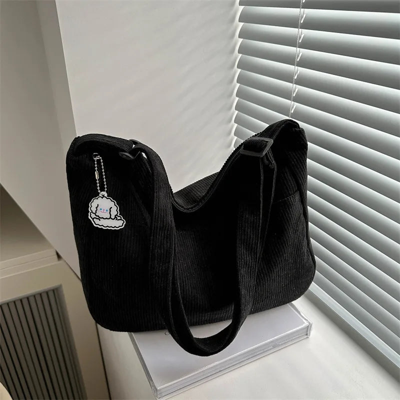 Corduroy Shoulder Tote Bag – Women's Striped Large Capacity