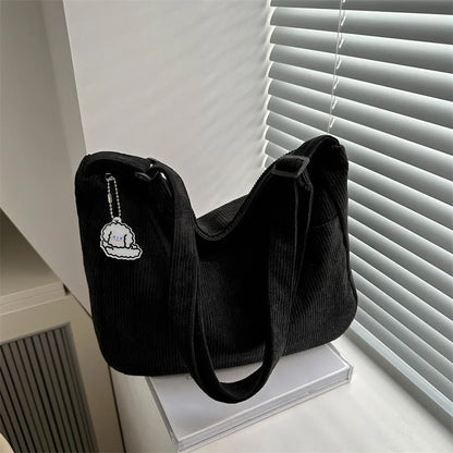 Corduroy Shoulder Tote Bag – Women's Striped Large Capacity