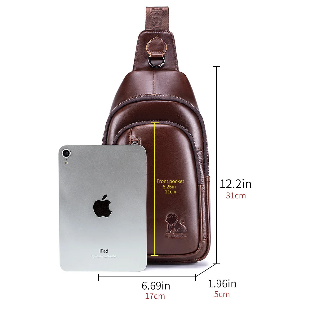 Men's Genuine Leather Sling Chest Bag – Crossbody Shoulder Pack