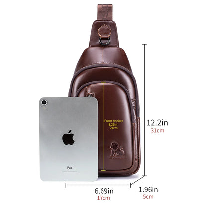 Men's Genuine Leather Sling Chest Bag – Crossbody Shoulder Pack