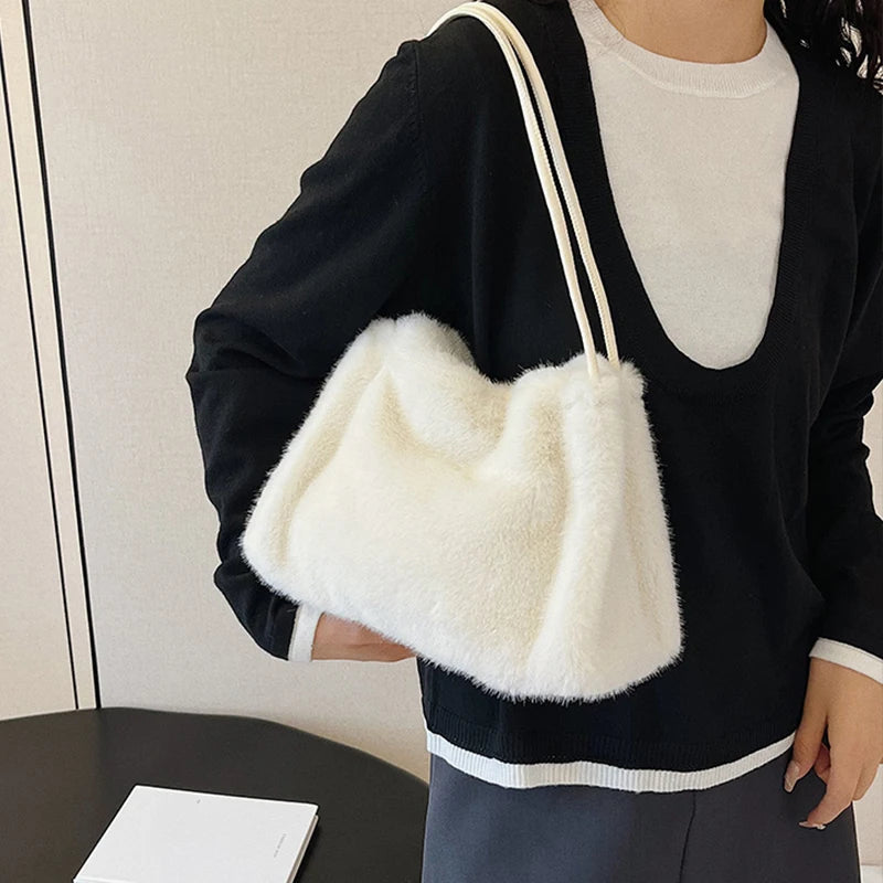 Plush Handbag for Women – Chain Crossbody Shoulder Bag