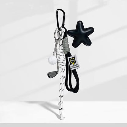 Sports Keychain Bag Charm with Leather Star Pendant & Rope