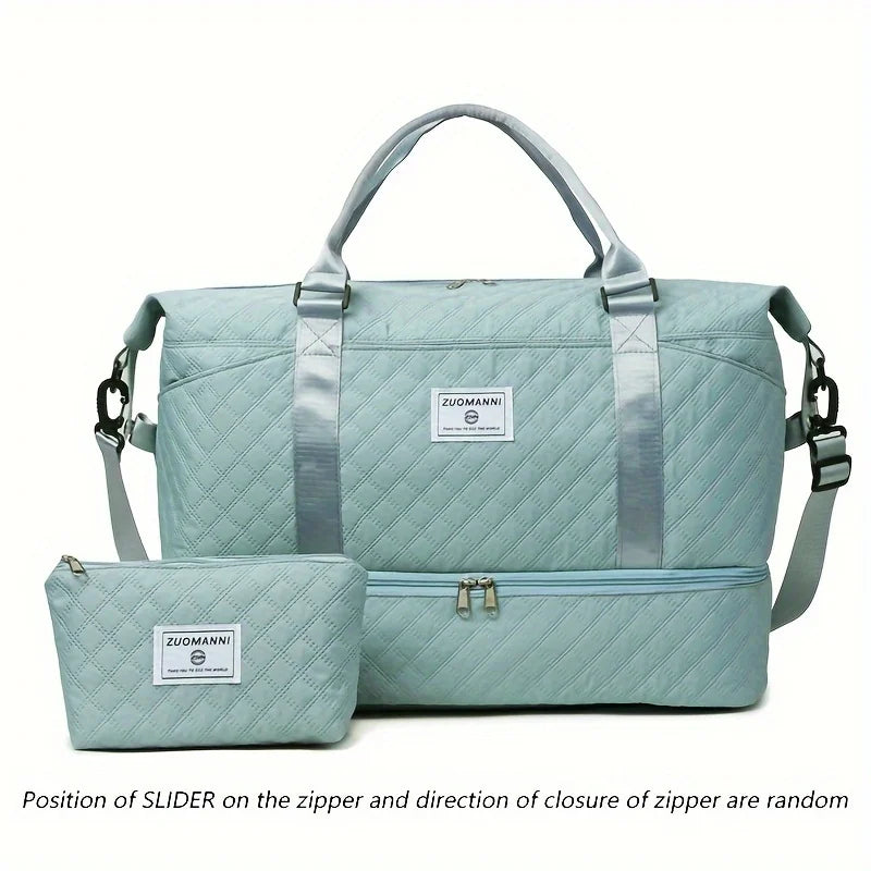 Quilted Nylon Travel Duffle Bag Set with Shoe Compartment
