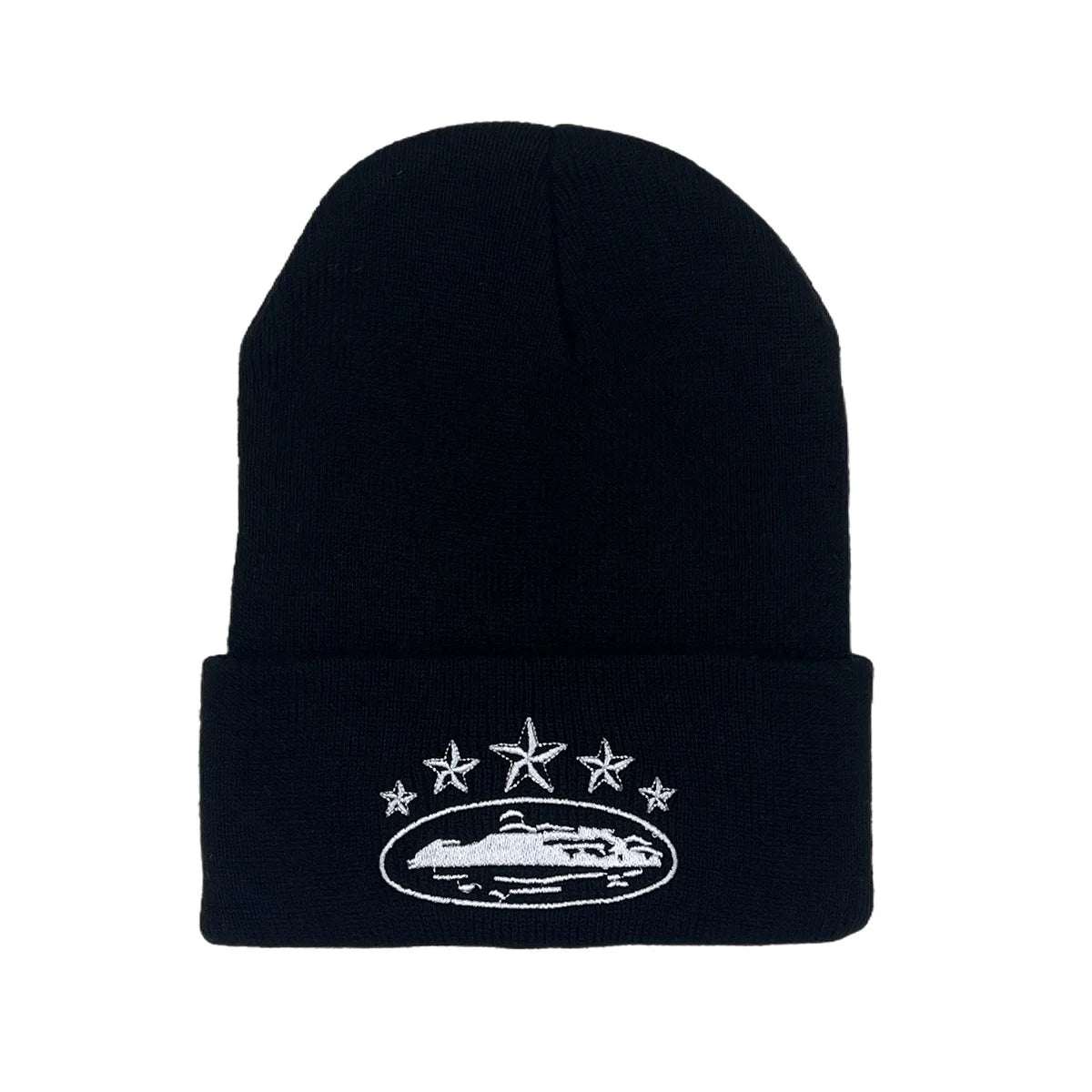 Winter Knitted Beanie Hat – Star & Ship Embroidery Warm Cap