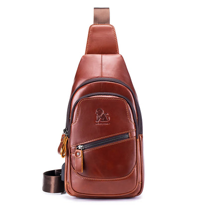 Men's Leather Chest Bag – Casual Crossbody Sling Bag with USB Port