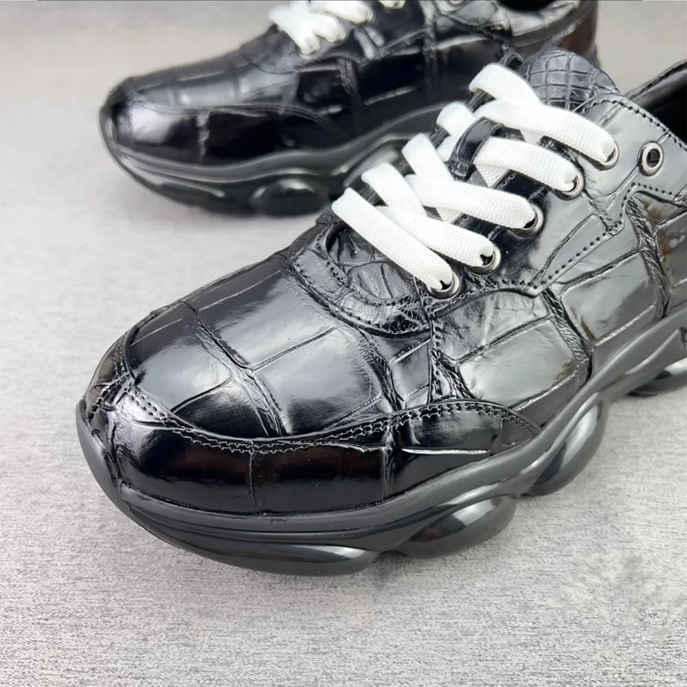 Crocodile Leather Men's Sneakers – Air Cushion Lace-Up Shoes