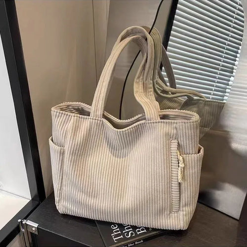 Corduroy Tote Bag for Women – Large Capacity Shoulder Handbag