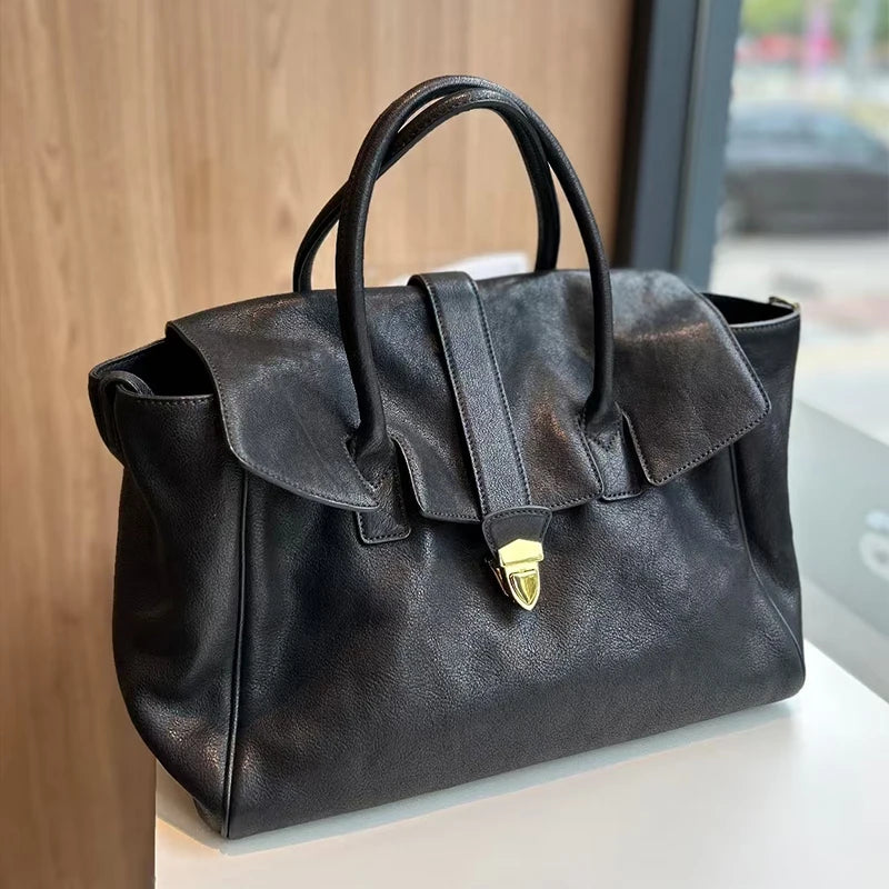 Luxury Lock Tote Bag Large Leather Handbag for Women