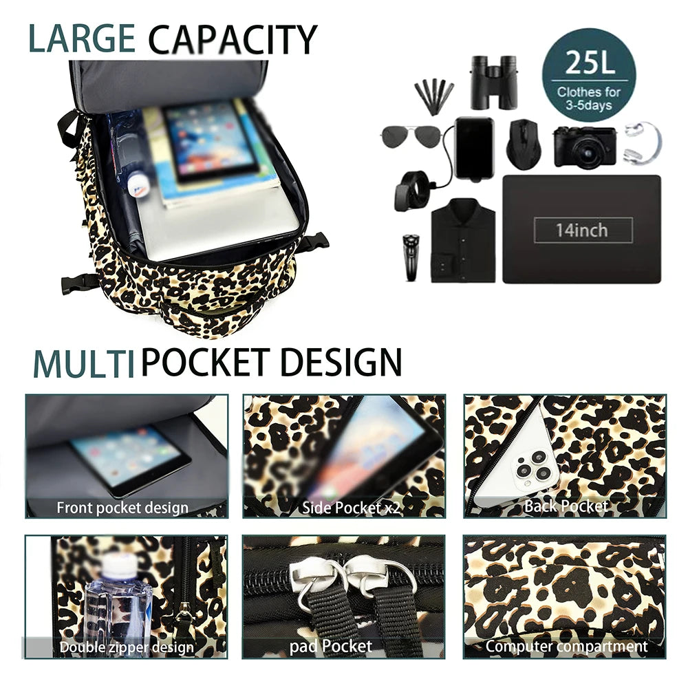 Leopard Print Laptop Backpack Large Capacity Commuter Bag