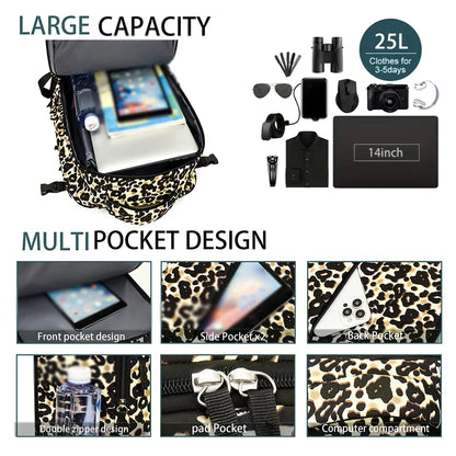 Leopard Print Laptop Backpack Large Capacity Commuter Bag
