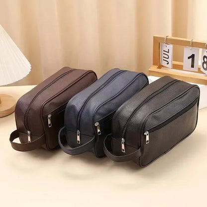 Men's Waterproof Travel Toiletry Bag – PVC Lychee Pattern Dopp Kit