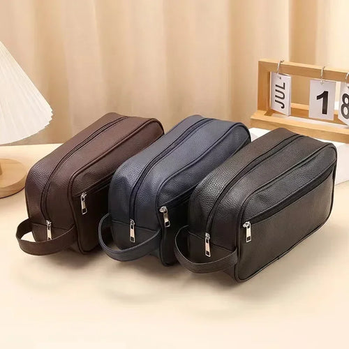 Men's Waterproof Travel Toiletry Bag – PVC Lychee Pattern Dopp Kit