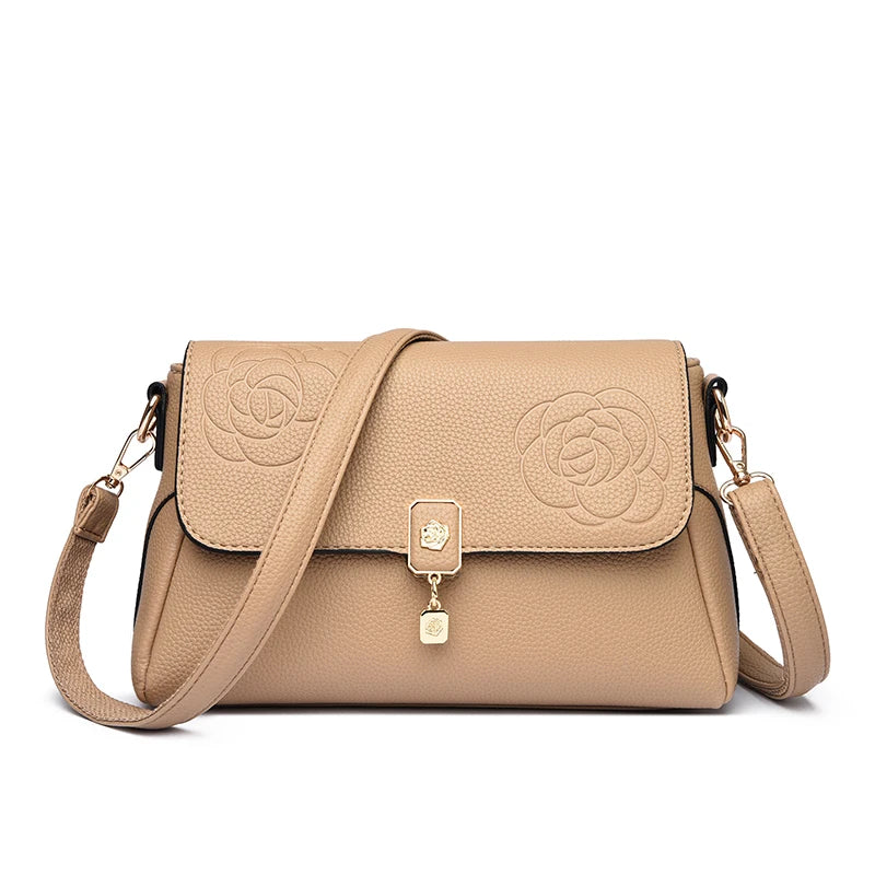 Floral Embossed Leather Crossbody Bag for Women – Shoulder Handbag