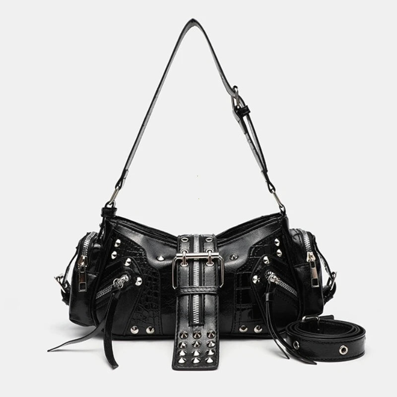 Gothic Rivet Shoulder Bag – Y2K Punk PU Leather Handbag