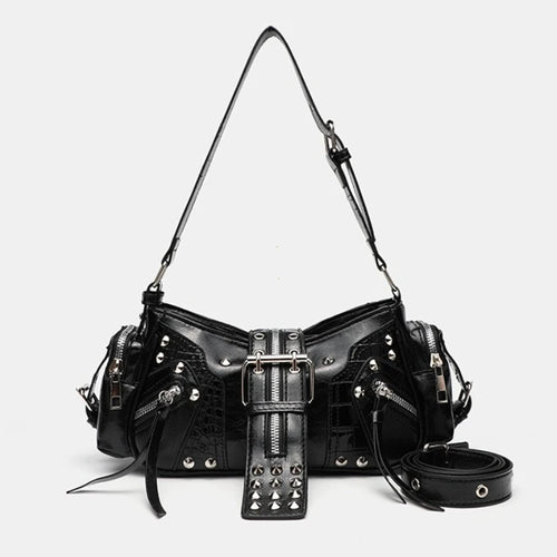 Gothic Rivet Shoulder Bag – Y2K Punk PU Leather Handbag