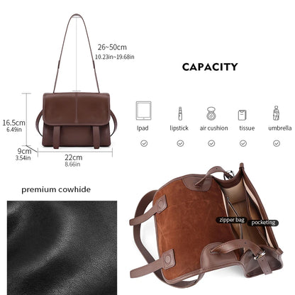 Women's Genuine Leather Crossbody Bag – Multi-Pocket Shoulder Messenger