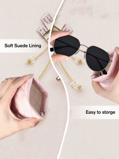 Soft PU Leather Glasses Case – Quilted Sunglasses Pouch