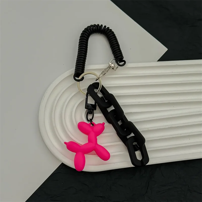 Balloon Dog Keychain with Coil Wrist Strap & Chunky Chain