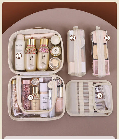 Large Capacity PU Leather Makeup Bag – Travel Cosmetic Case with Brush Holder