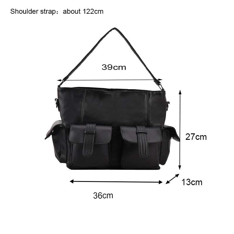 Black Large Capacity Hobo Shoulder Bag – Soft PU Leather Tote