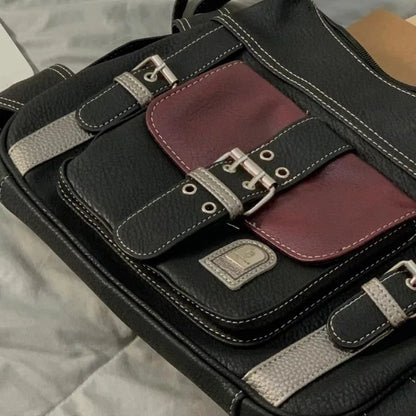 Y2K Vintage PU Leather Crossbody Bag – Large Hip Hop Messenger Handbag