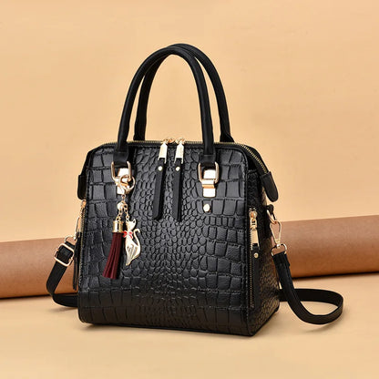 Luxury Alligator Pattern Handbag for Women – Large Capacity PU Leather