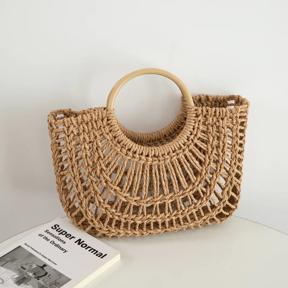 Rattan Woven Straw Bag for Women – Handmade Summer Crossbody Tote