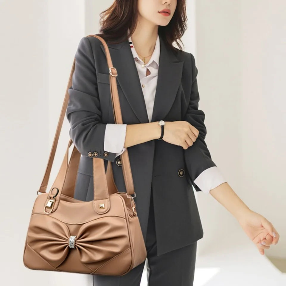 Bow Decor Large Capacity Vegan Leather Handbag