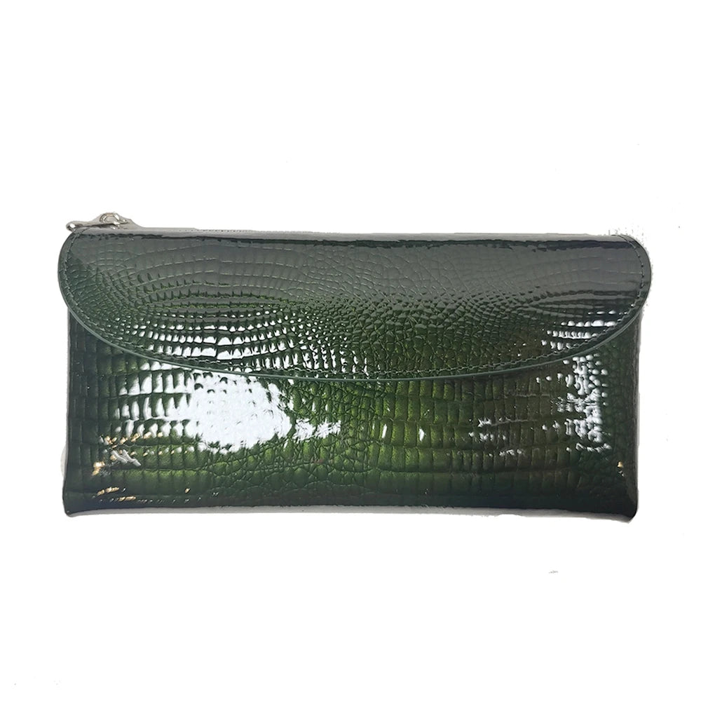 Patent Leather Long Wallet Women Crocodile Pattern Clutch Purse