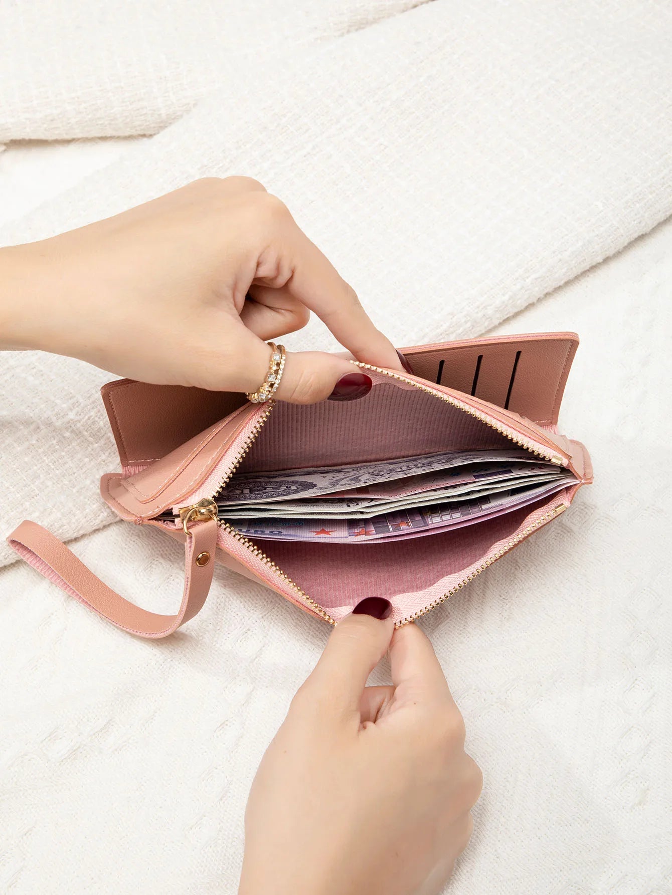Long Card Wallet for Women – Slim PU Leather Wristlet Clutch