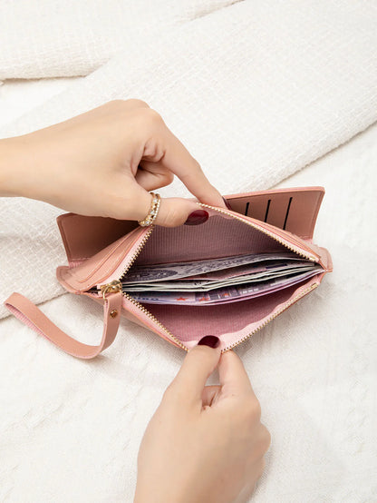 Long Card Wallet for Women – Slim PU Leather Wristlet Clutch