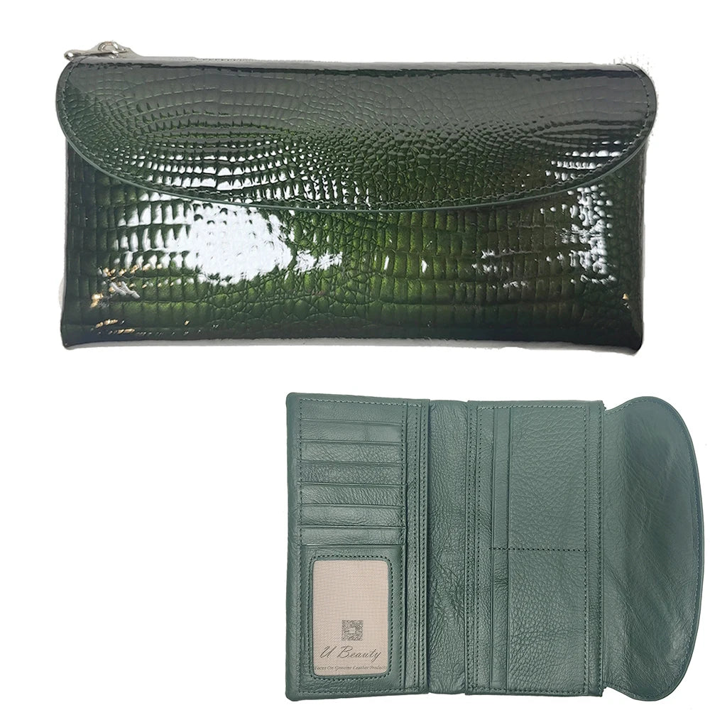 Patent Leather Long Wallet Women Crocodile Pattern Clutch Purse