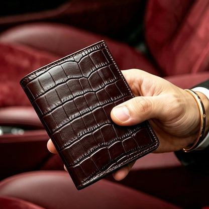 Custom Monogram Luxury Leather Wallet – Crocodile Pattern RFID Blocking