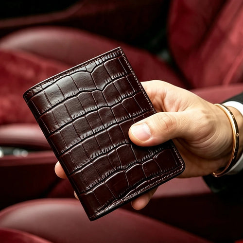 Custom Monogram Luxury Leather Wallet – Crocodile Pattern RFID Blocking