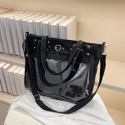 Itabag Tote Bag Clear Mesh Window Heart Buckle Shoulder Bag