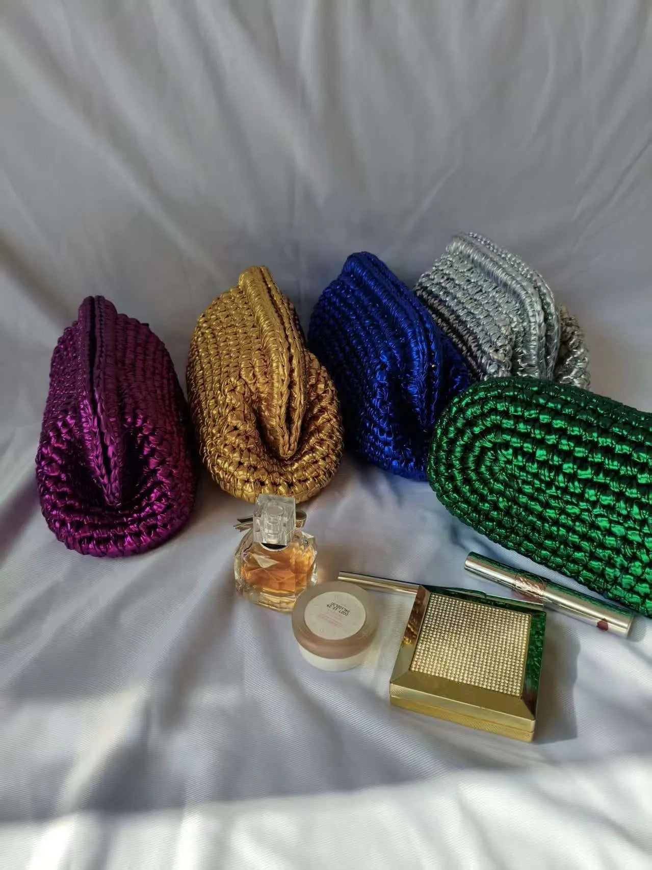 Metallic Crochet Clutch Bag – Woven Evening Purse