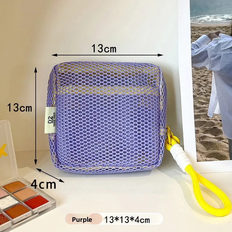 Mesh Beach Pouch with Wrist Strap – Clear Travel Cosmetic Bag