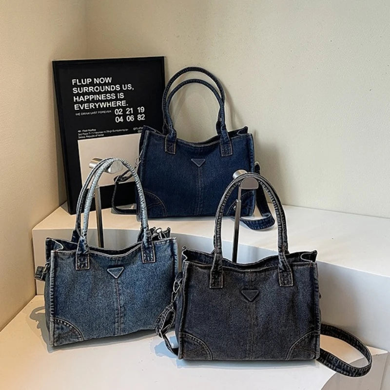 Trendy Summer Large Capacity Denim Shoulder Bag Korean Design Casual Minimalist Crossbody Versatile