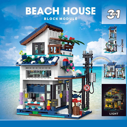 3-in-1 Beach House Building Blocks Set – MOC Coastal Villa Model